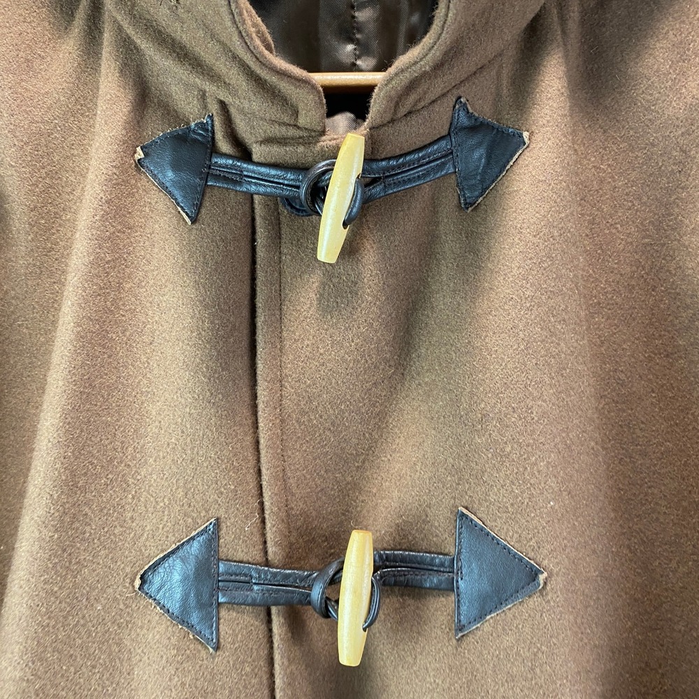 VTG Golfer Duffle Coat Men XL Brown Wool Blend Toggle Hooded convert Long Jacket - Picture 4 of 15